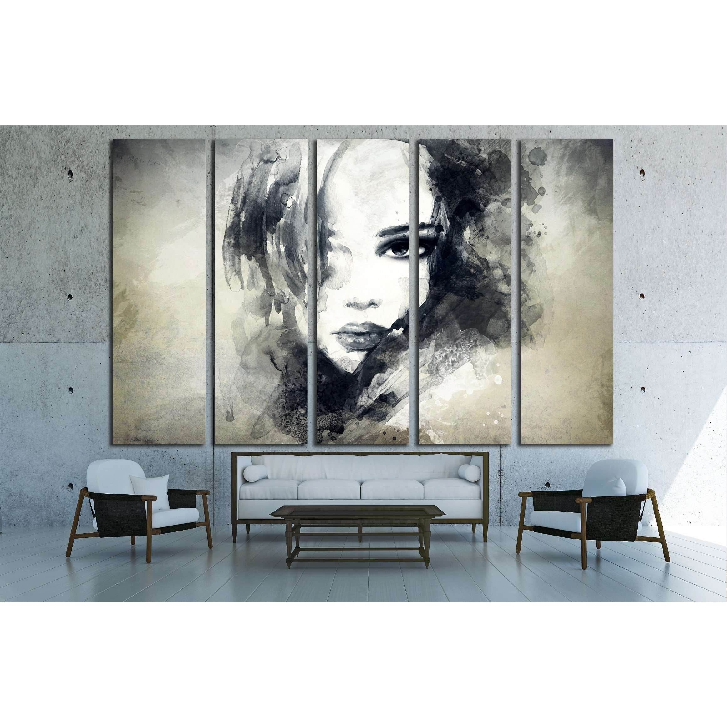 Woman face. Hand painted fashion illustration №2774 Ready to Hang Canvas Print
