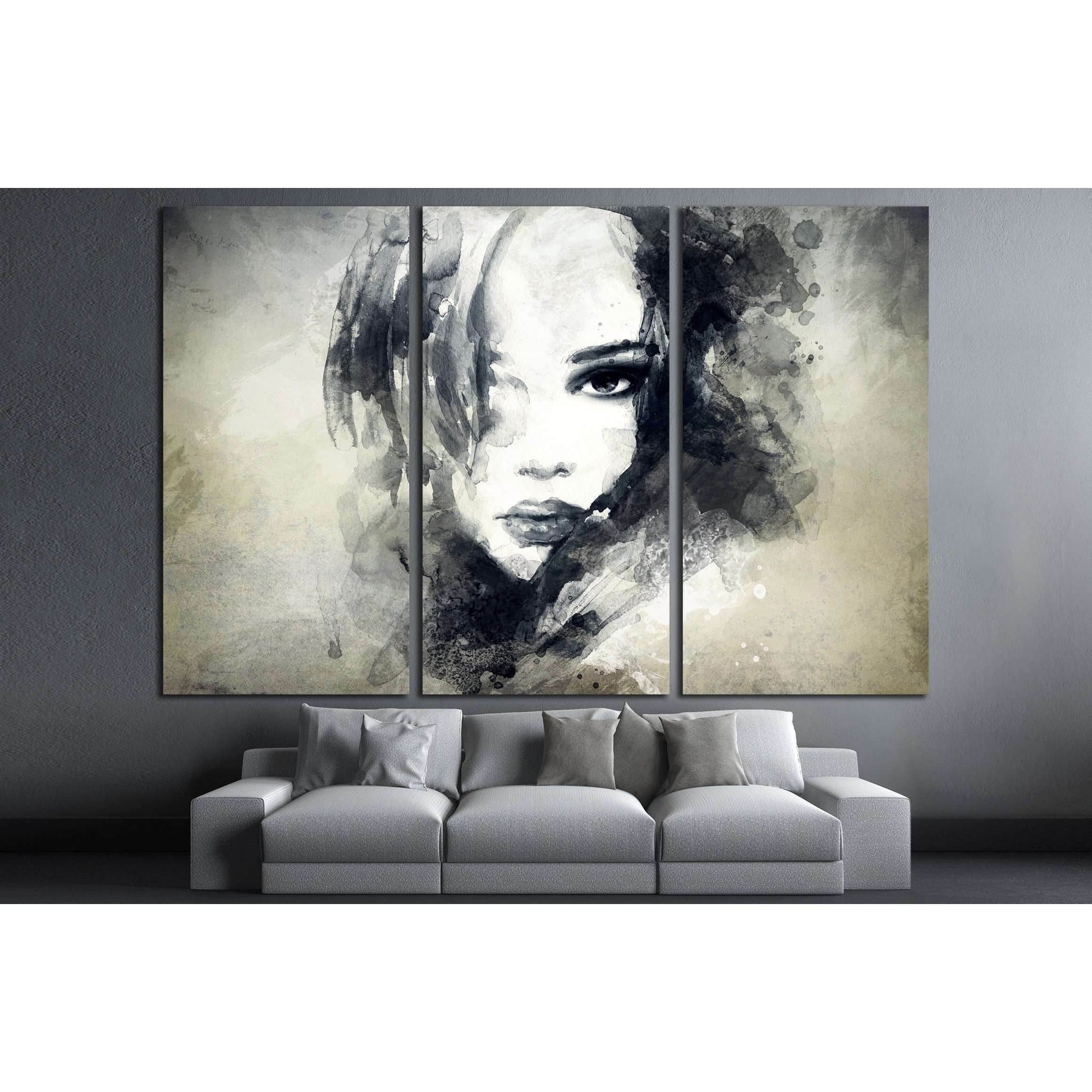 Woman face. Hand painted fashion illustration №2774 Ready to Hang Canvas Print - Zellart Canvas Prints ALL_Products, s-2774