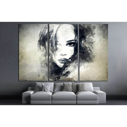 Woman face. Hand painted fashion illustration №2774 Ready to Hang Canvas Print - Zellart Canvas Prints ALL_Products, s-2774