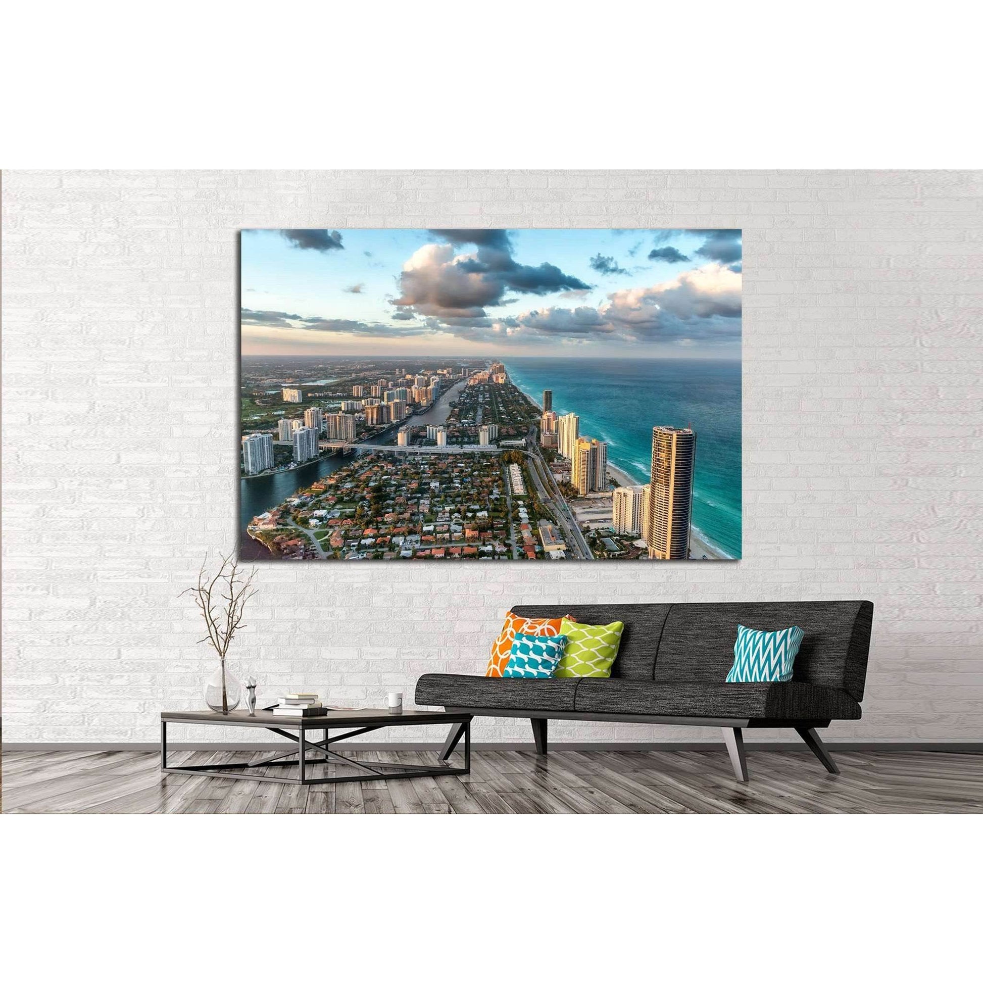 Wonderful skyline of Miami at sunset №1219 Ready to Hang Canvas Print - Zellart Canvas Prints ALL_Products, s-1219