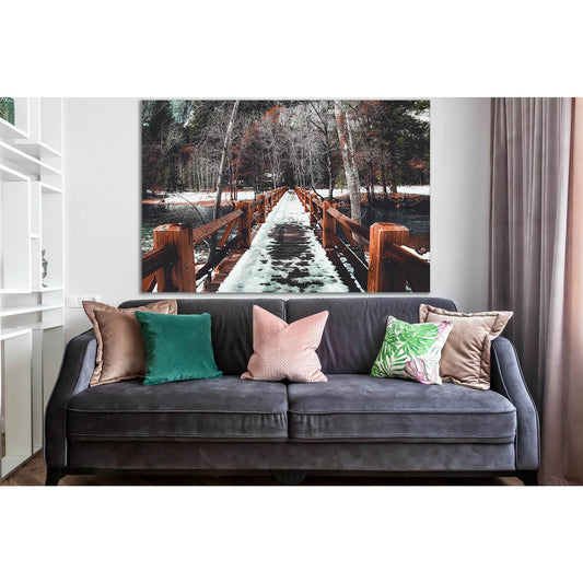 Wooden Bridge In Winter №SL1142 Ready to Hang Canvas Print - Zellart Canvas Prints 0new, ALL_Products, Bridges Wall Art