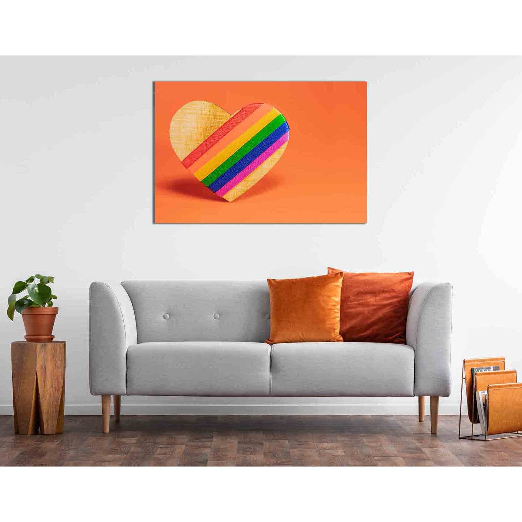 Wooden heart with LGBT rainbow №2152 Ready to Hang Canvas Print - Zellart Canvas Prints 2152, ALL_Products