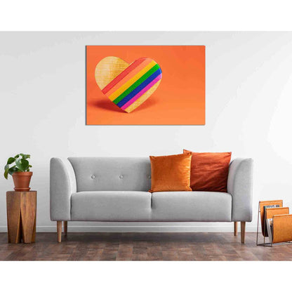 Wooden heart with LGBT rainbow №2152 Ready to Hang Canvas Print - Zellart Canvas Prints 2152, ALL_Products