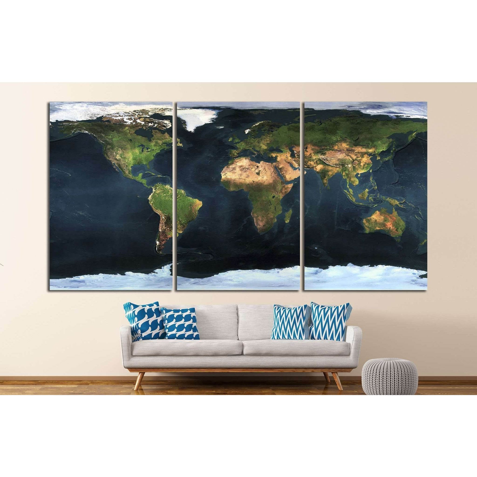 World map №1453 Ready to Hang Canvas Print - Zellart Canvas Prints ALL_Products, s-1453