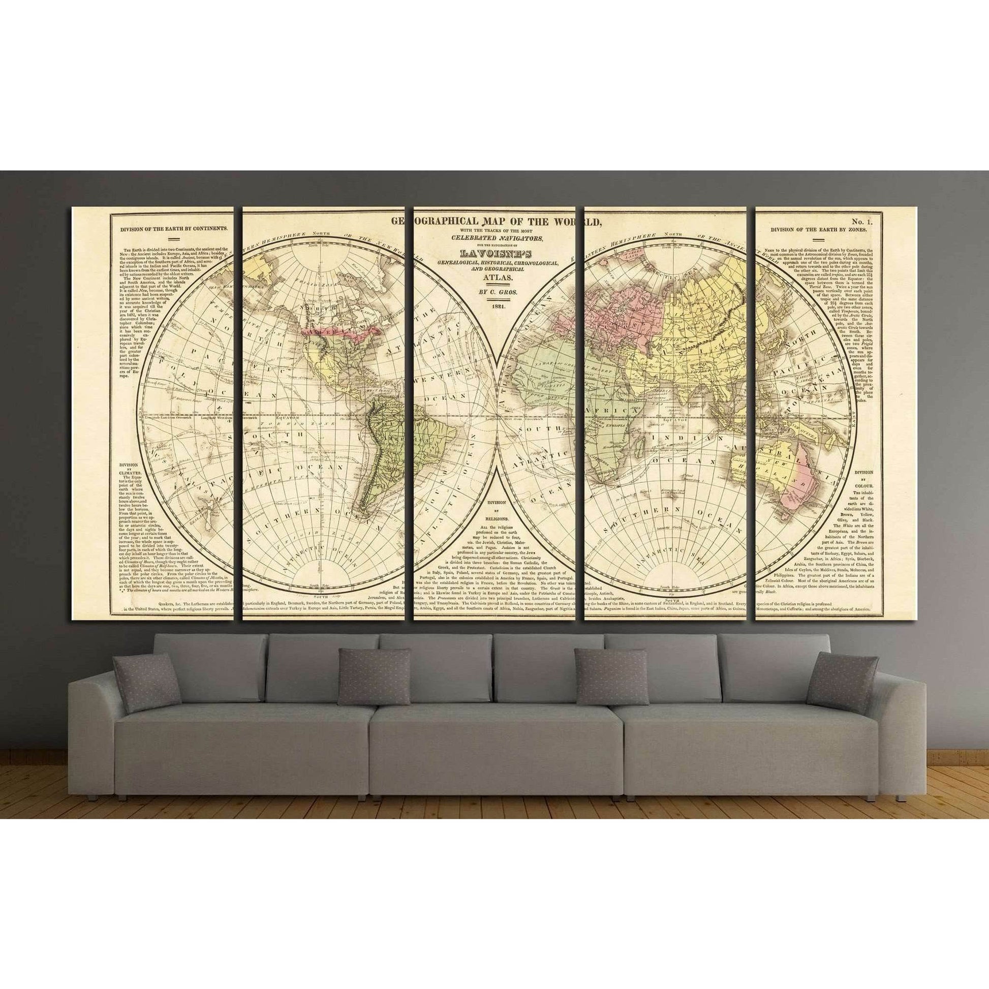 World Map №1492 Ready to Hang Canvas Print - Zellart Canvas Prints ALL_Products, s-1492