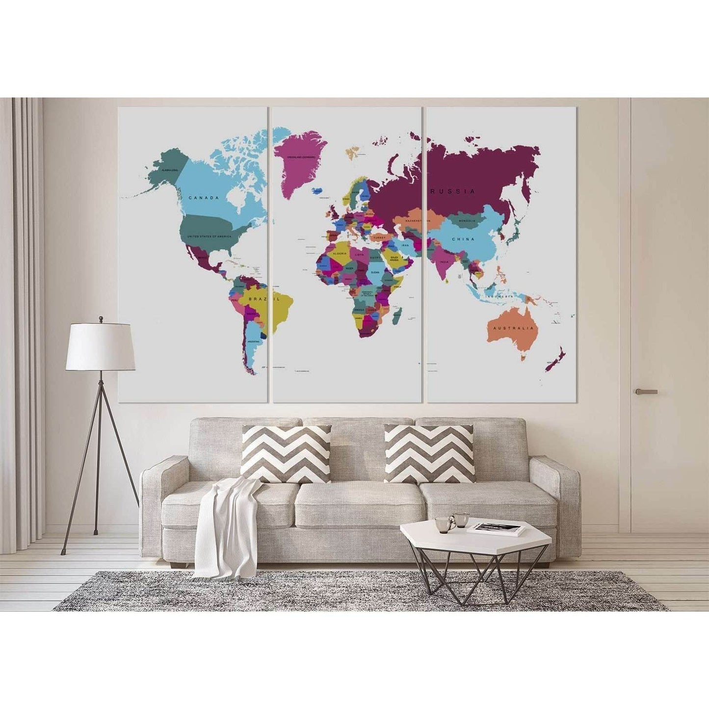 World Map №3000 Ready to Hang Canvas Print - Zellart Canvas Prints ALL_Products, z-3000