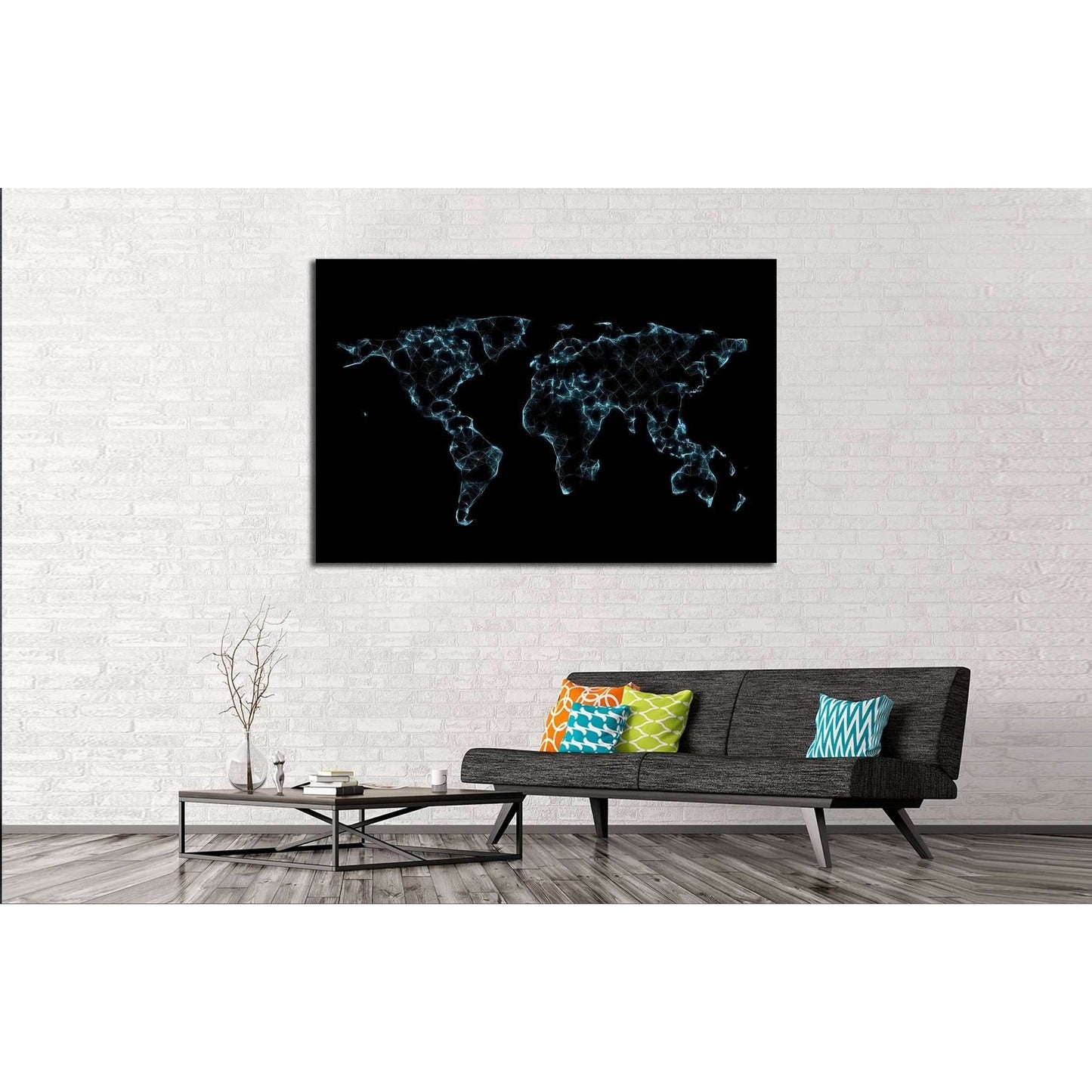 World map low poly on dark background. 3D render №2578 Ready to Hang Canvas PrintCanvas art arrives ready to hang, with hanging accessories included and no additional framing required. Every canvas print is hand-crafted, made on-demand at our workshop and