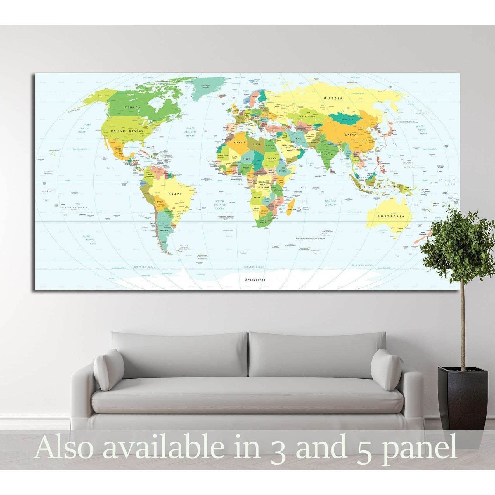 World map №1450 Ready to Hang Canvas Print