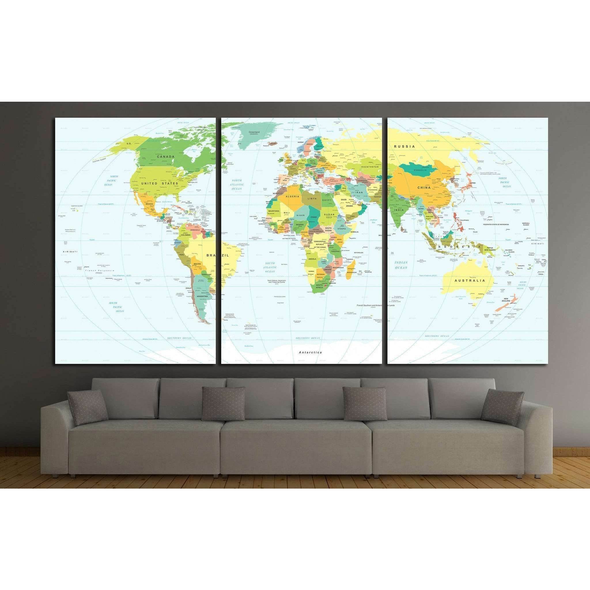 World map №1450 Ready to Hang Canvas Print