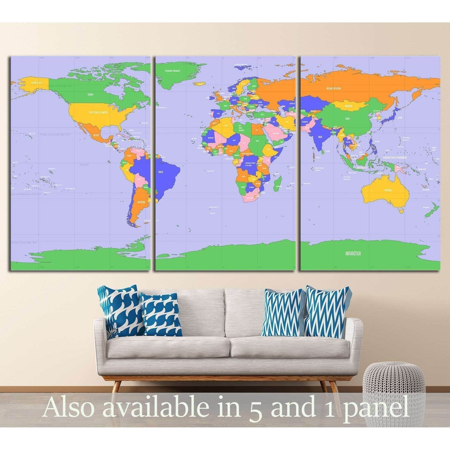 World map №1454 Ready to Hang Canvas PrintCanvas art arrives ready to hang, with hanging accessories included and no additional framing required. Every canvas print is hand-crafted, made on-demand at our workshop and expertly stretched around 100% North A
