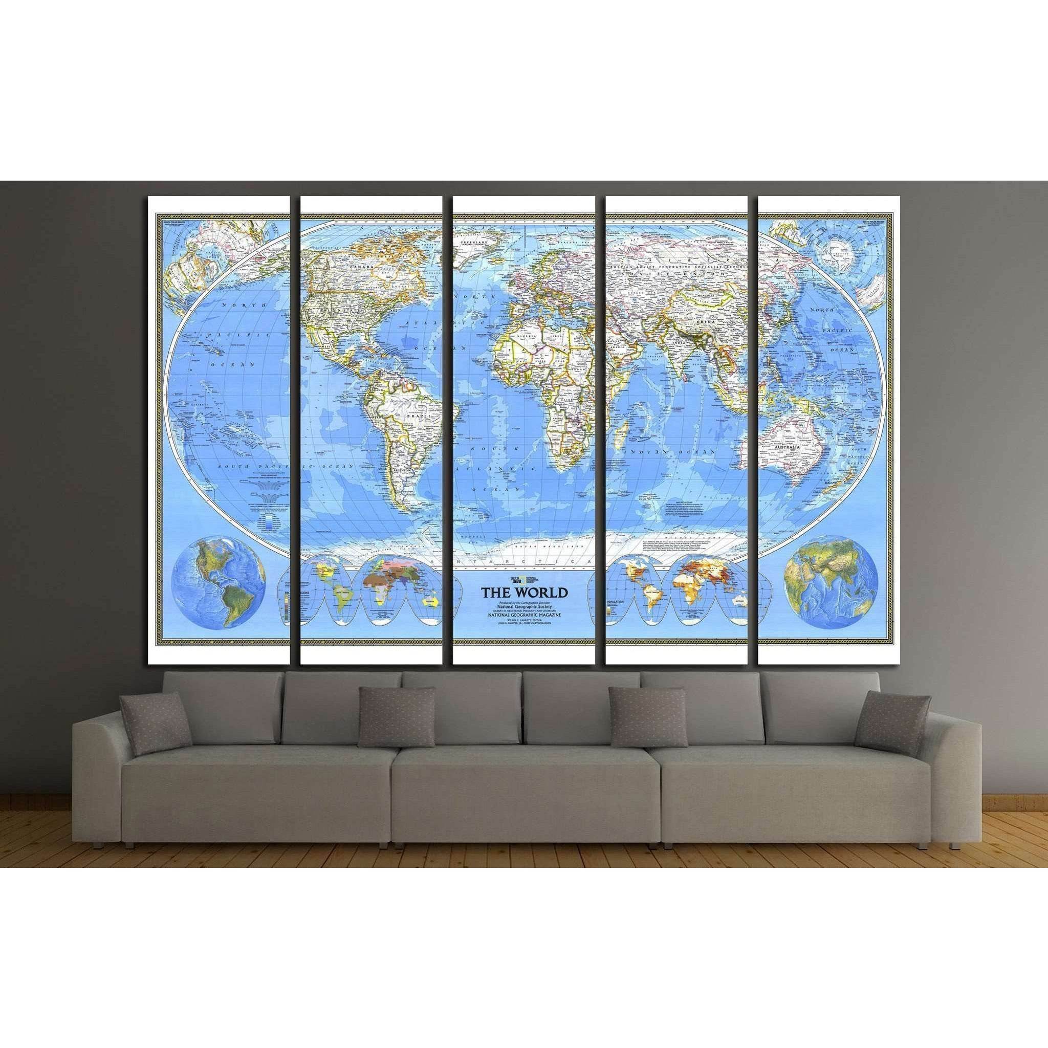World Map №1498 Ready to Hang Canvas Print