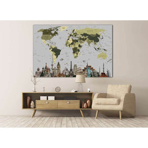 World Map With Landmarks №107 Ready to Hang Canvas Print - Zellart Canvas Prints ALL_Products, wd-107