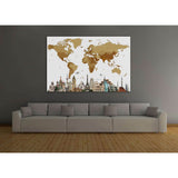 World Map with landmarks №101 Ready to Hang Canvas Print