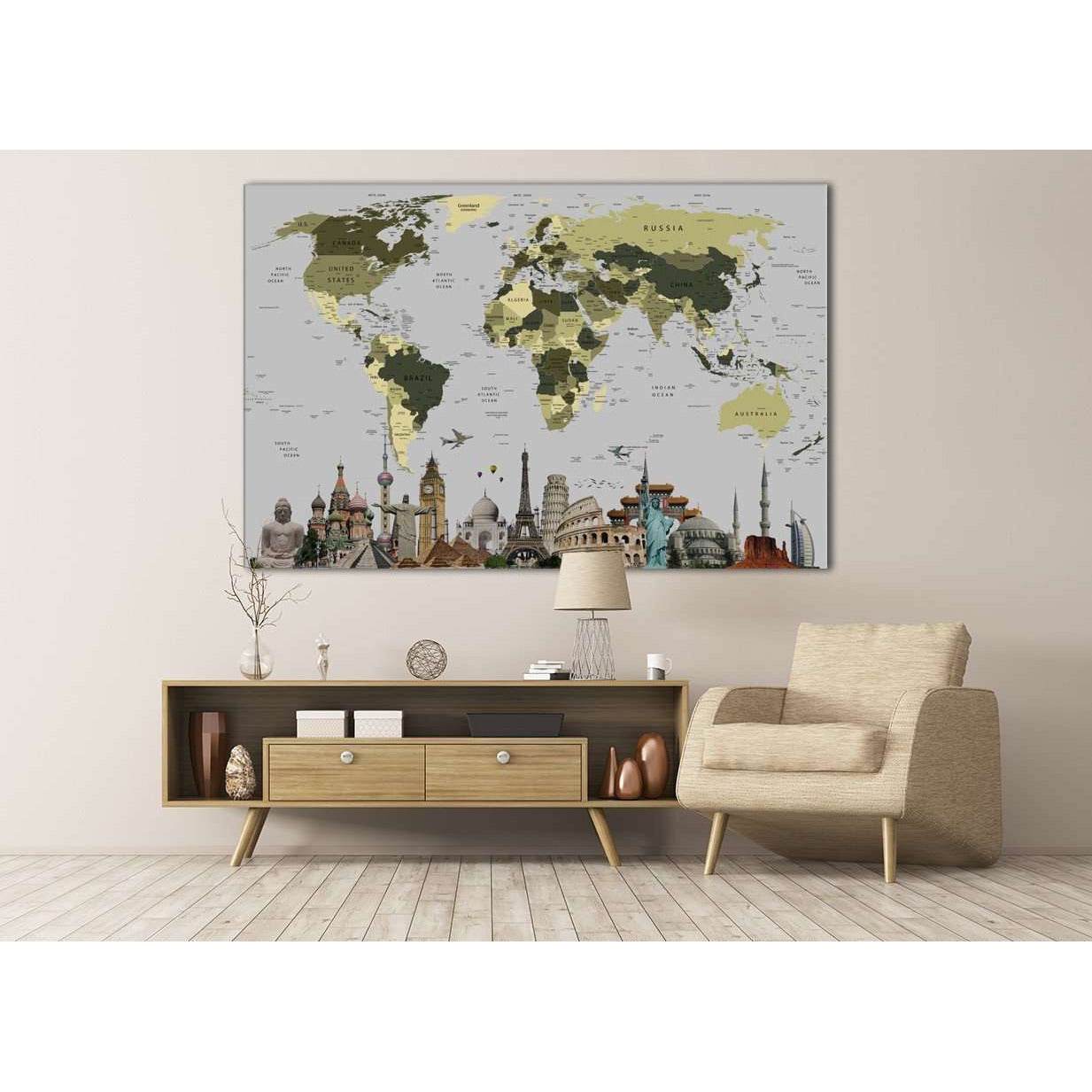 World Map With Landmarks №107 Ready to Hang Canvas PrintCanvas art arrives ready to hang, with hanging accessories included and no additional framing required. Every canvas print is hand-crafted, made on-demand at our workshop and expertly stretched aroun