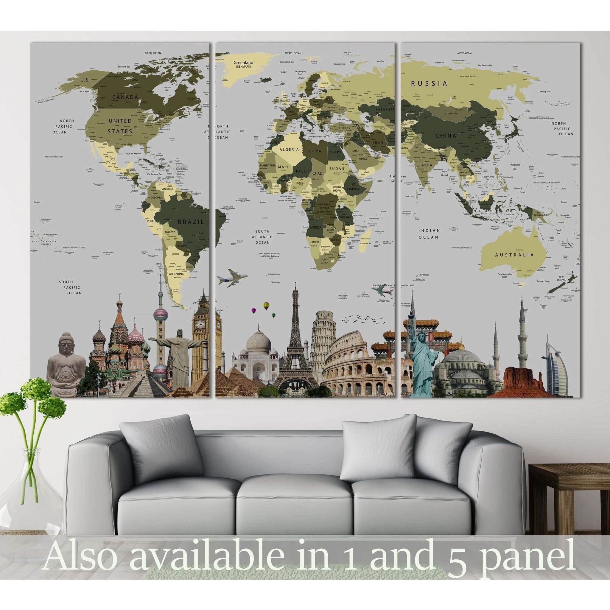 World Map With Landmarks №107 Ready to Hang Canvas Print