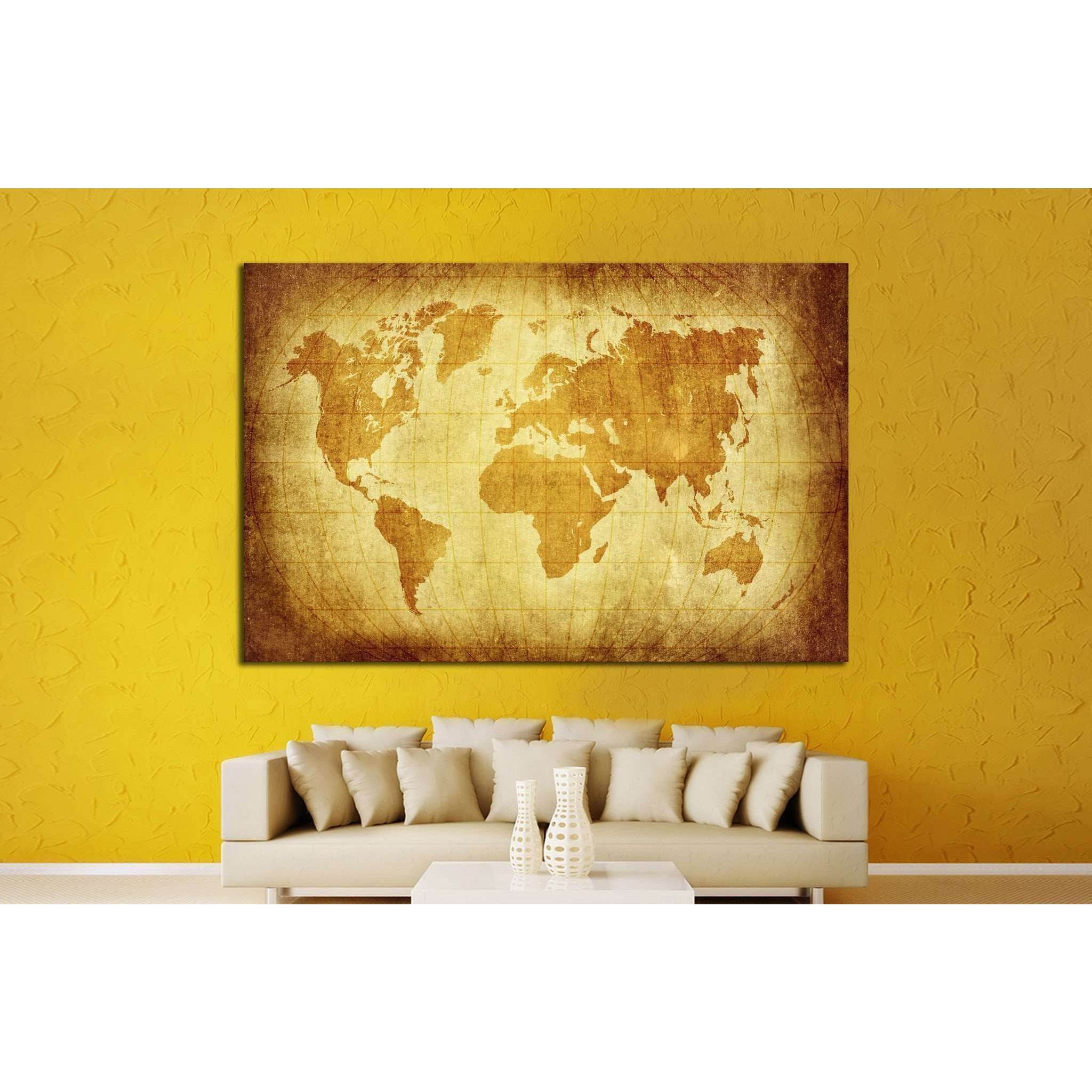 world map with Latitude on vintage pattern №1322 Ready to Hang Canvas Print