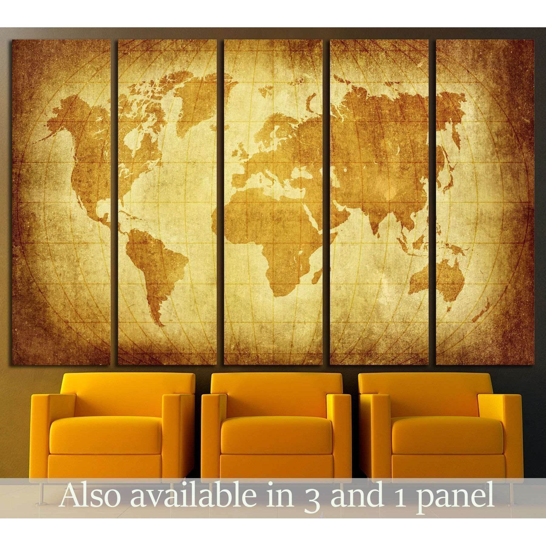 world map with Latitude on vintage pattern №1322 Ready to Hang Canvas Print