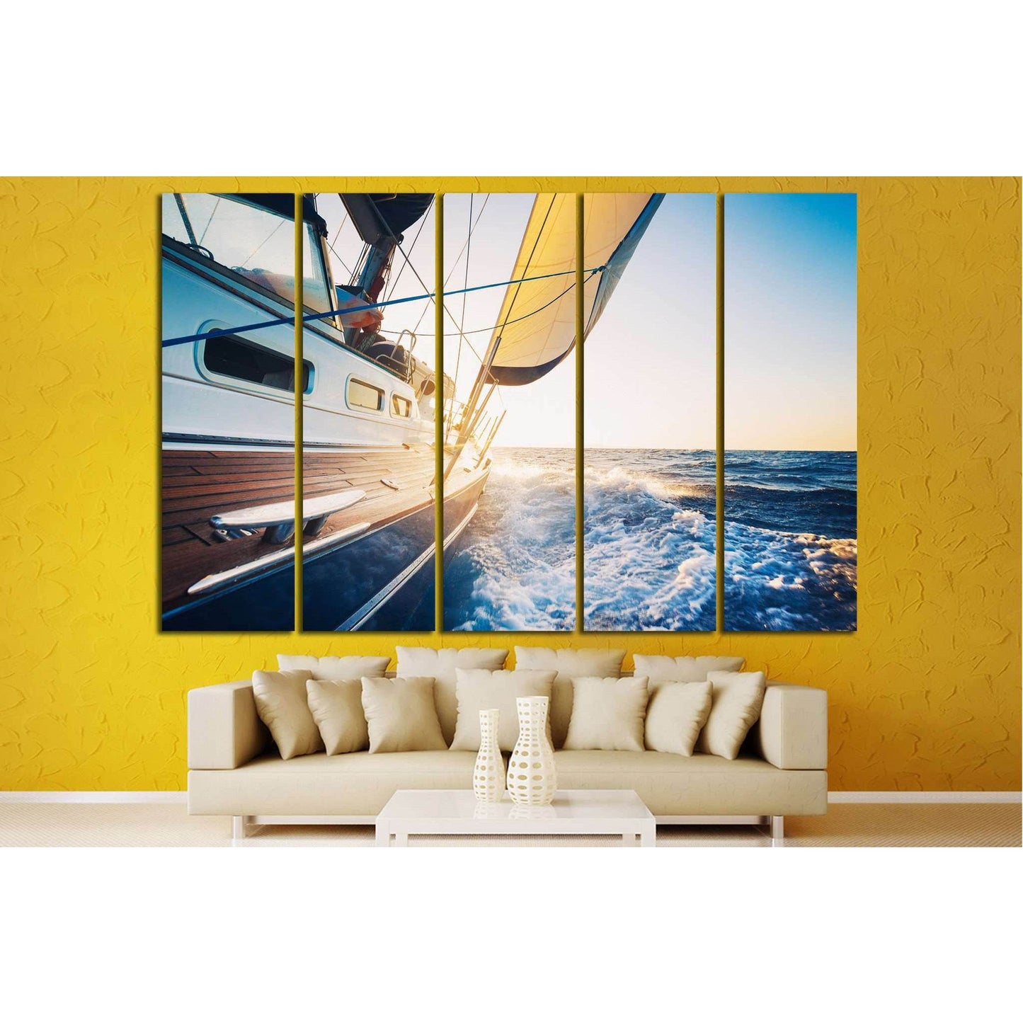 Yach in the Sea Canvas Print - Wall Art for Home & Office DecorCharming yacht wall art printed on thick natural canvas. Great choice to decorate a large wall in an Office or Home interior. Zellart Canvas Prints