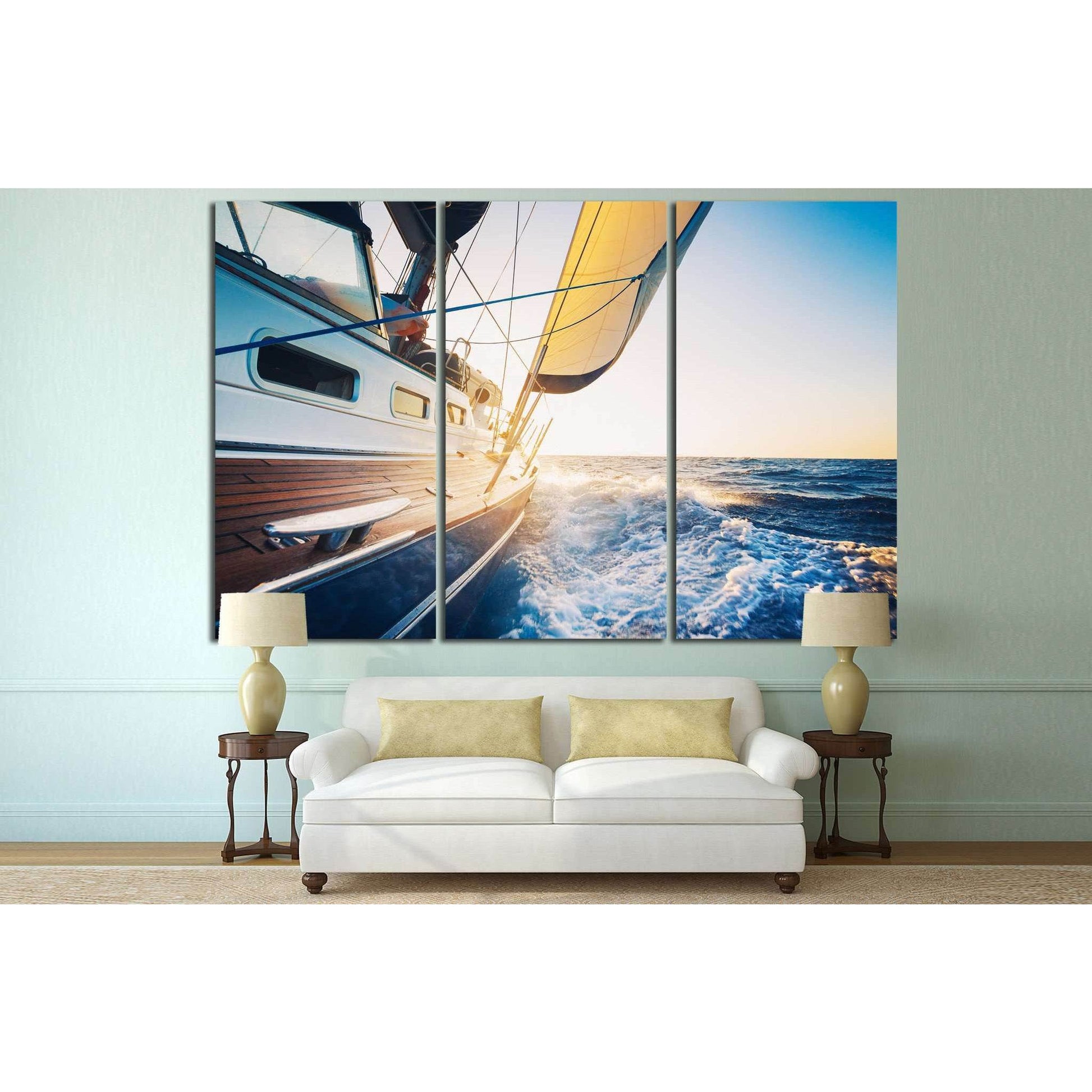 Yach Wall Art Ready to Hang Canvas Print - Zellart Canvas Prints #211, ALL_Products, autopostr_pinterest_65155, autopostr_pinterest_65157, autopostr_pinterest_65158, autopostr_pinterest_65160, sailboat, yacht