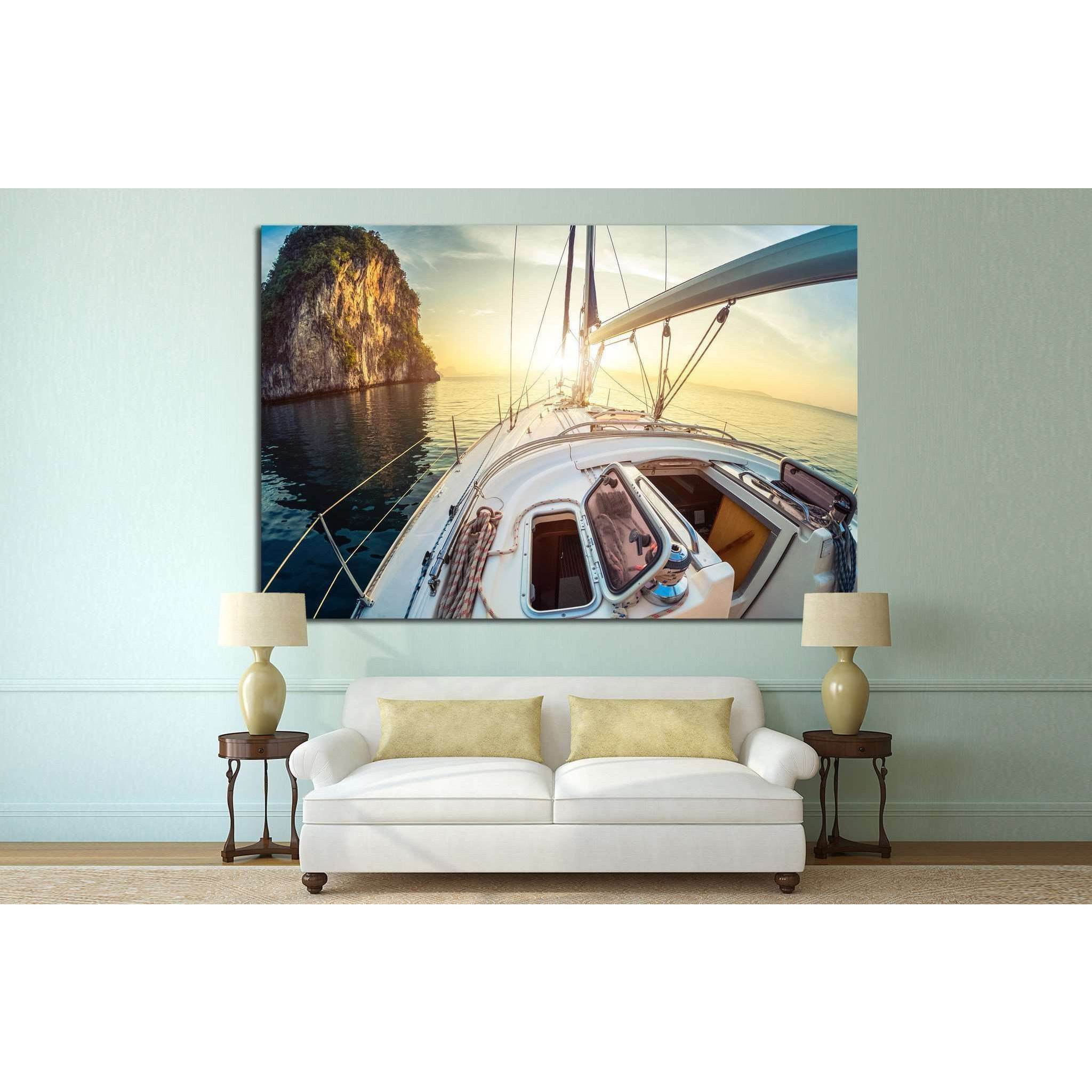 Yacht and Sunset №210 Ready to Hang Canvas Print