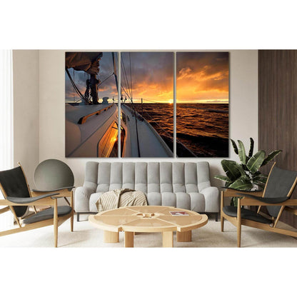 Yacht At Sunset №SL793 Ready to Hang Canvas Print - Zellart Canvas Prints 0new, ALL_Products, Engine, Engines Wall Art