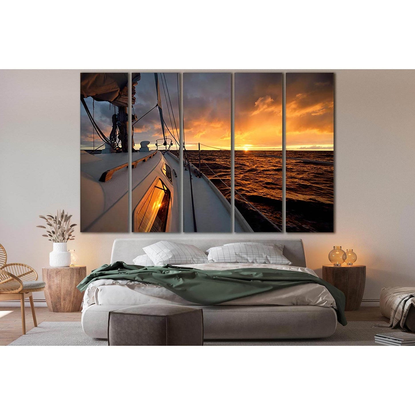 Yacht At Sunset №SL793 Ready to Hang Canvas Print - Zellart Canvas Prints 0new, ALL_Products, Engine, Engines Wall Art