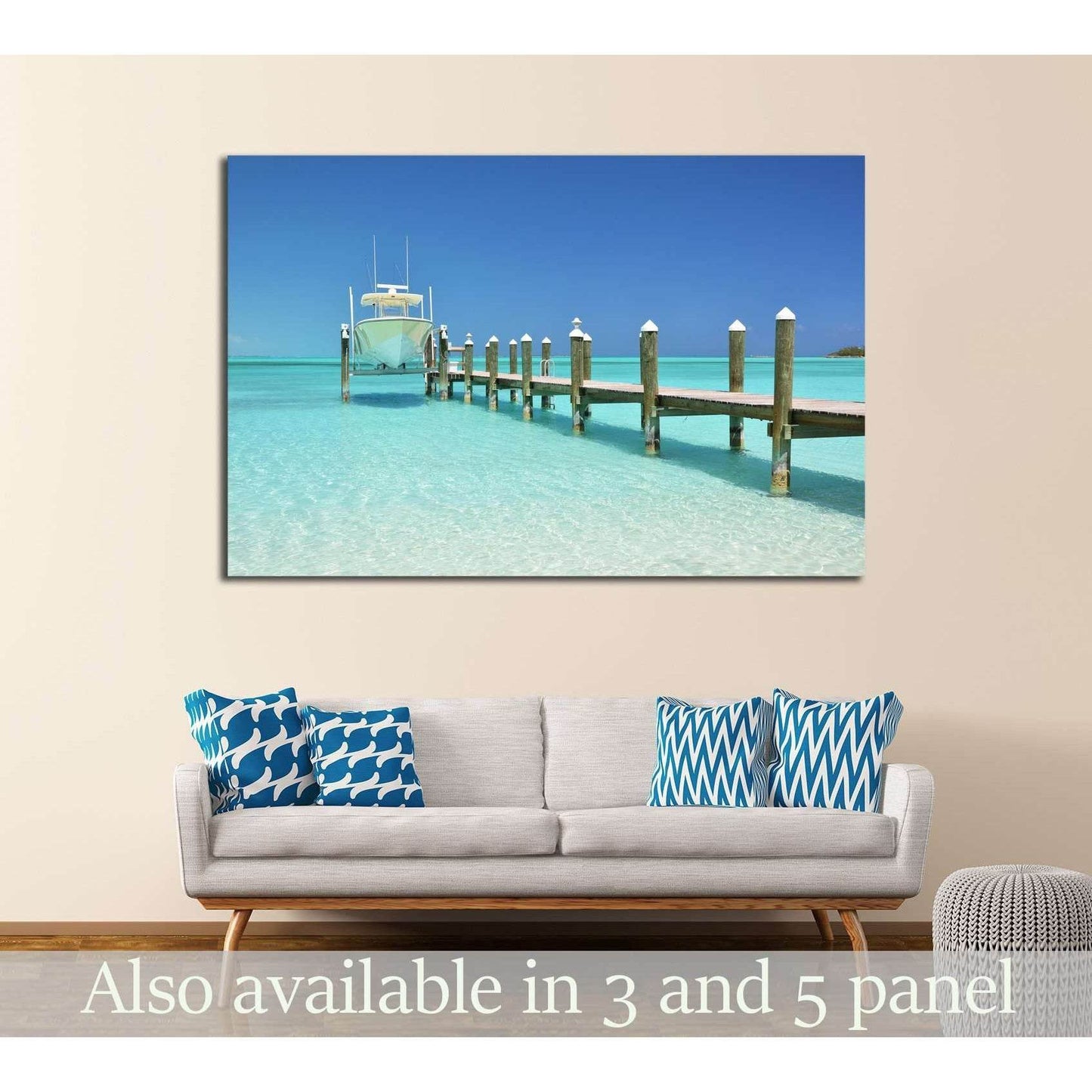 Yacht at the wooden jetty. Exuma, Bahamas №2683 Ready to Hang Canvas Print - Zellart Canvas Prints ALL_Products, s-2683
