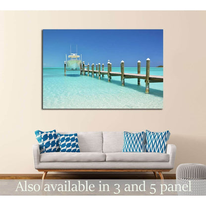 Yacht at the wooden jetty. Exuma, Bahamas №2683 Ready to Hang Canvas Print - Zellart Canvas Prints ALL_Products, s-2683