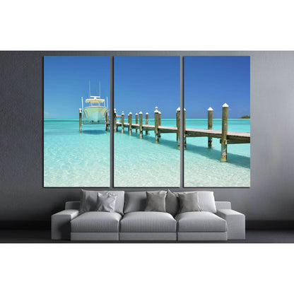 Yacht at the wooden jetty. Exuma, Bahamas №2683 Ready to Hang Canvas Print - Zellart Canvas Prints ALL_Products, s-2683