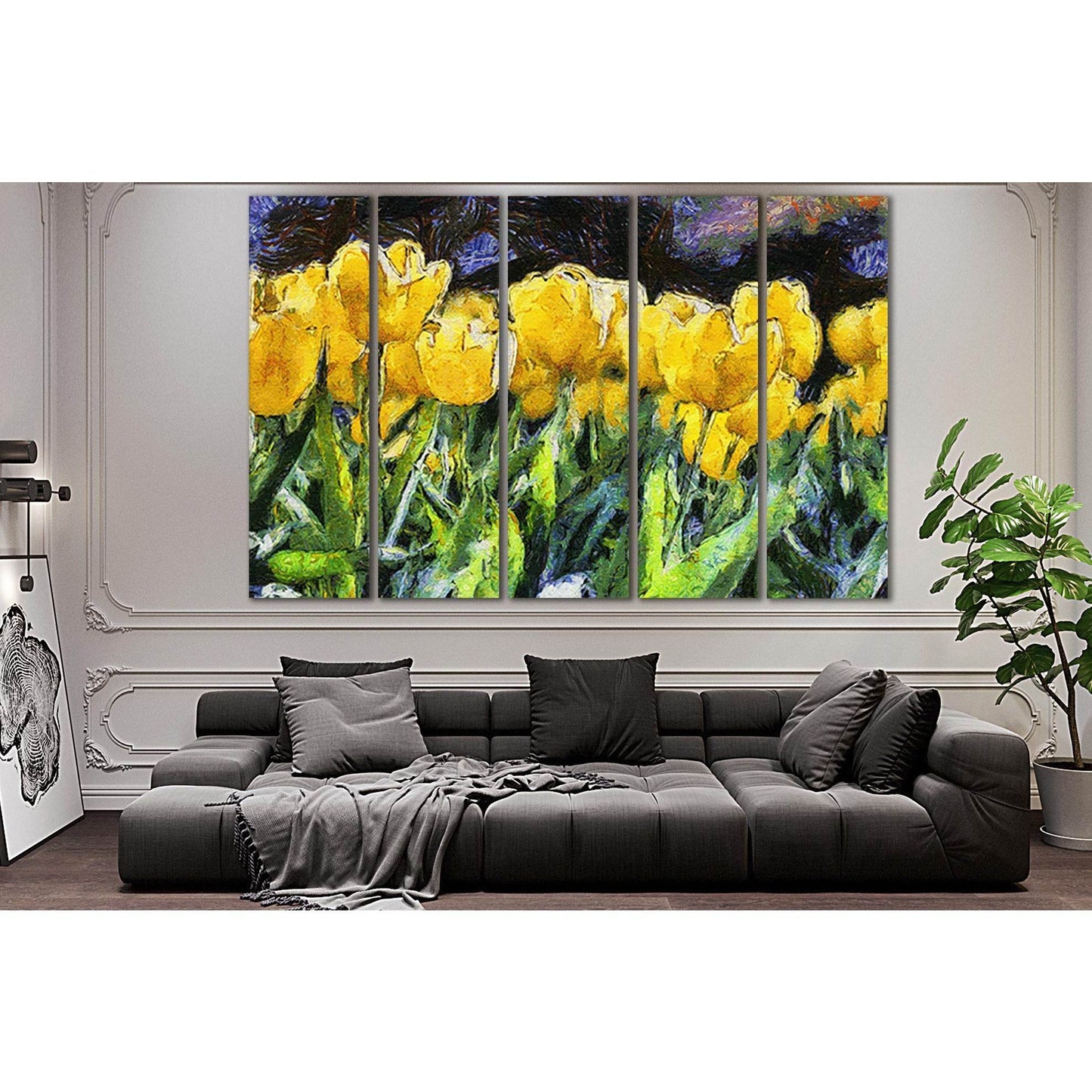 Yellow Tulips Oil Painting №SL568 Ready to Hang Canvas Print - Zellart Canvas Prints 0new, ALL_Products, Oil Painting Wall Art