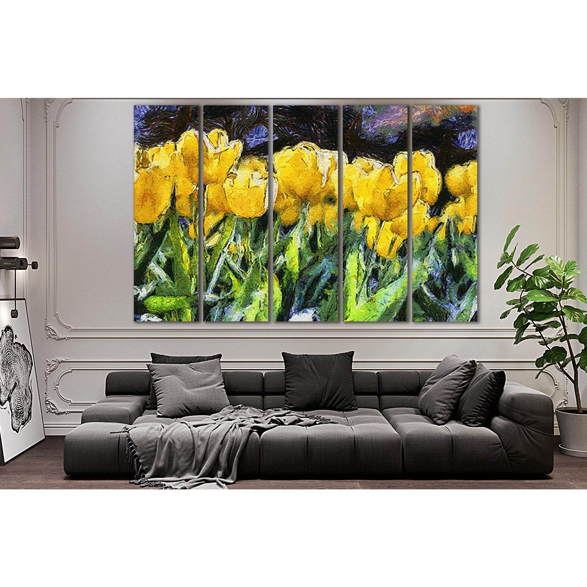 Yellow Tulips Oil Painting №SL568 Ready to Hang Canvas Print - Zellart Canvas Prints 0new, ALL_Products, Oil Painting Wall Art